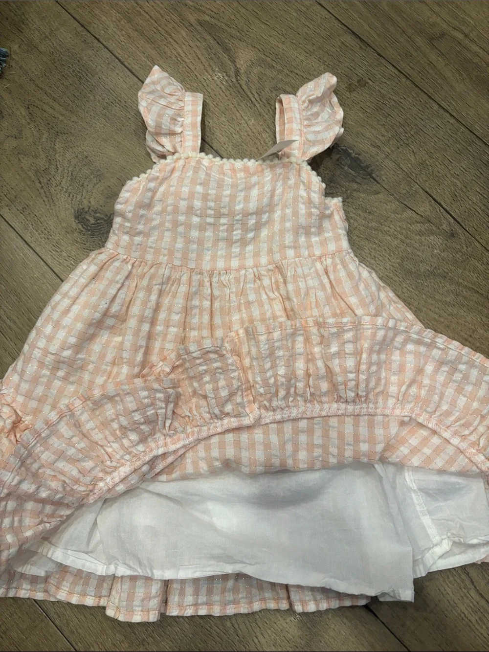 Rachel Zoe Peach Gingham Ruffle-Strap Dress
